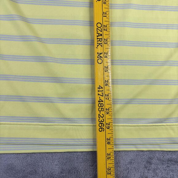 FootJoy Polo Shirt Mens Large Yellow Blue Striped Button Down Collar Golf Logo - Picture 7 of 10